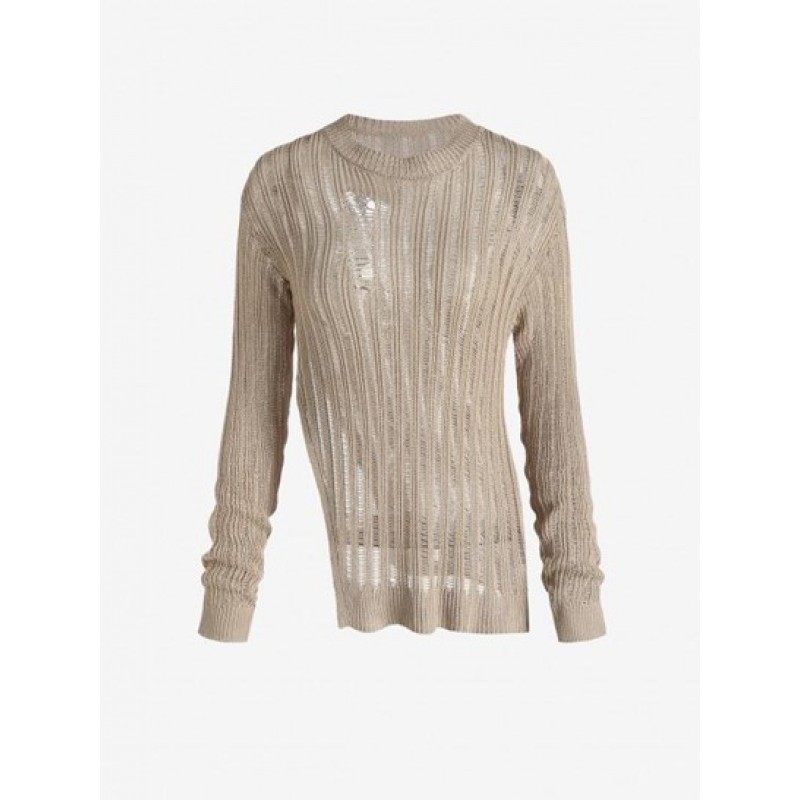 Semi Sheer Notched Side Sweater