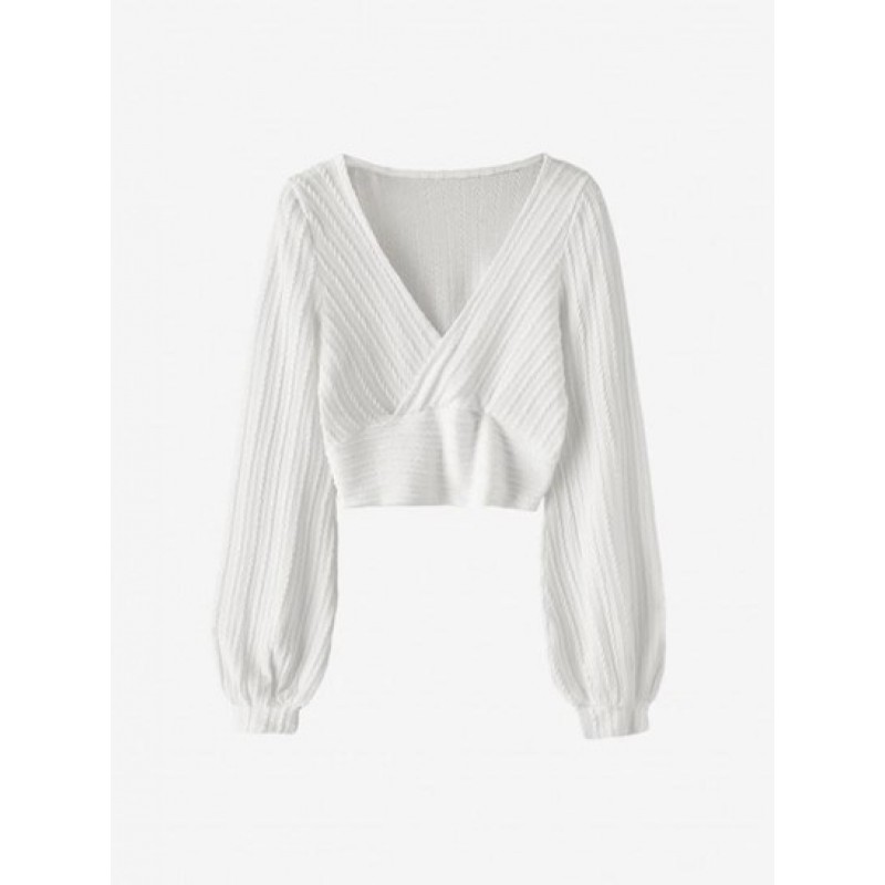 Cable Knit Surplice Cropped Knitwear