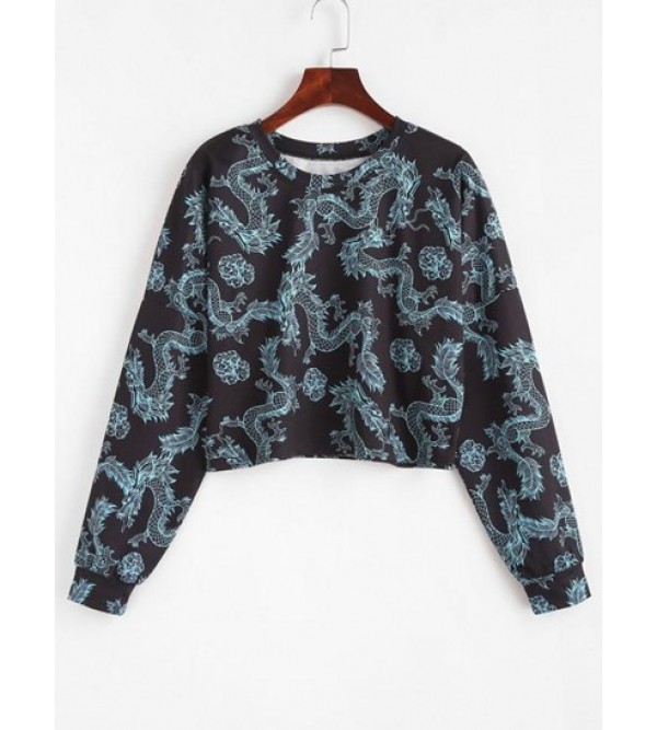 Drop Shoulder Dragon Oriental Sweatshirt