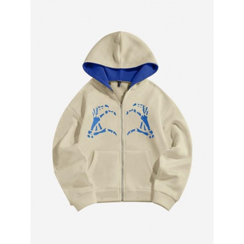 Halloween Skeleton Hands Zip Fleece Hoodie