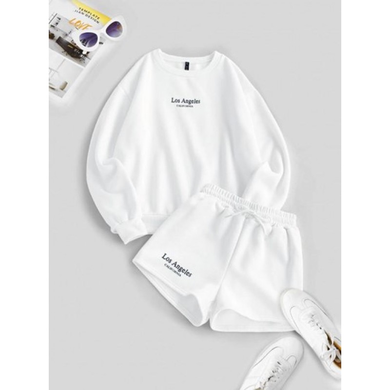 LOS ANGELES CALIFORNIA Embroidered Sweatshirt And Shorts Set