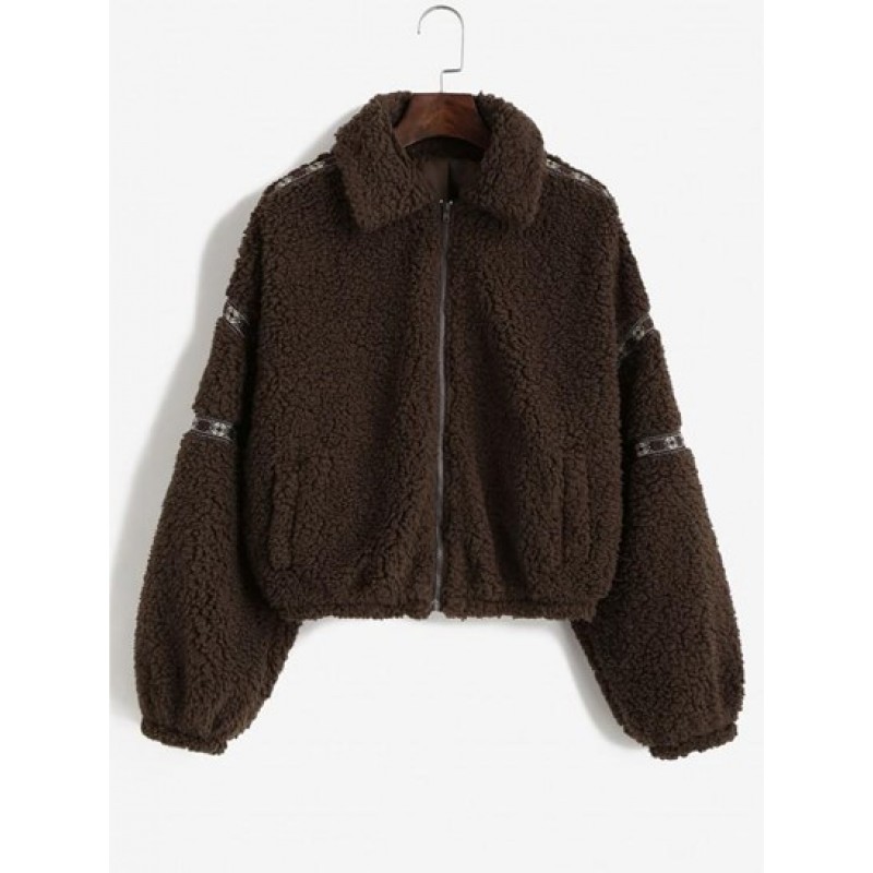 Tribal Tape Drop Shoulder Pocket Teddy Coat