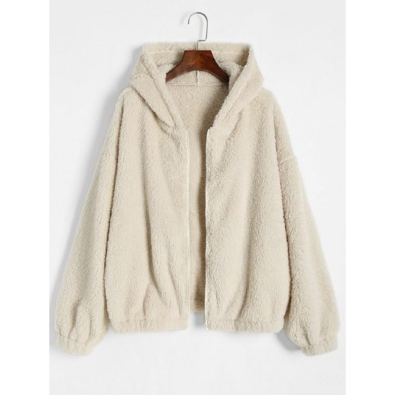 Hooded Fluffy Faux Shearling Jacket