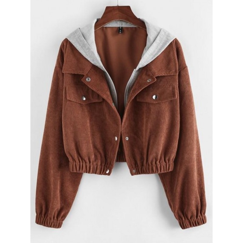 Hooded Corduroy Double Closure Zip Jacket