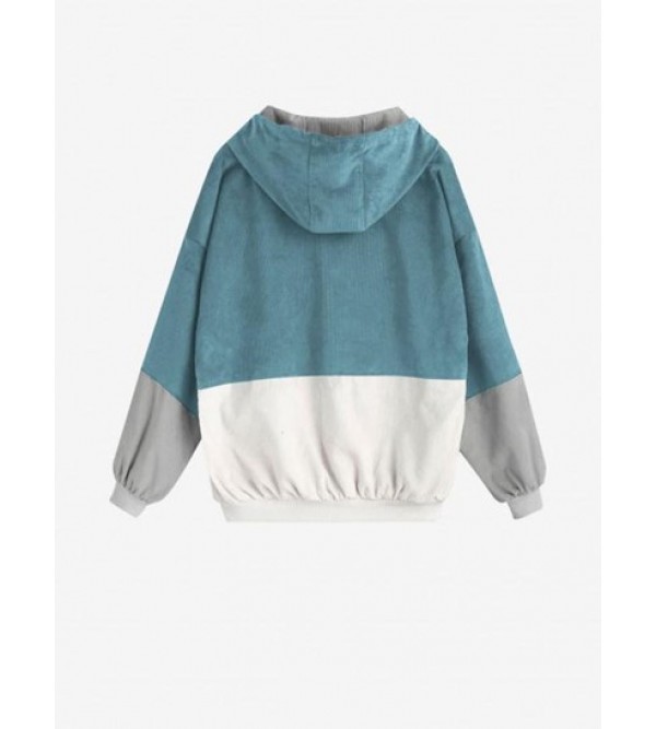 Hooded Color Block Corduroy Jacket