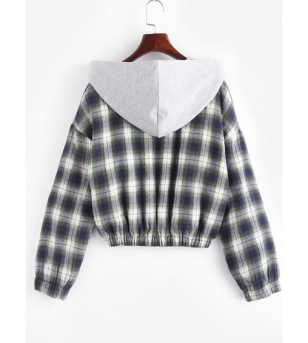Fuzzy Flannel Hooded Faux Shearling Lined Plaid Jacket
